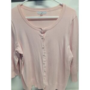 Roz Ali Pink Pearl Button 3/4 Sleeve Cardigan‎ Sweater Womens XL